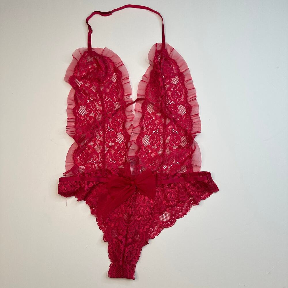 Adore Me Red Lace Lingerie Teddy